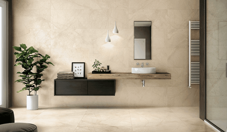 Tile floors and walls vanity